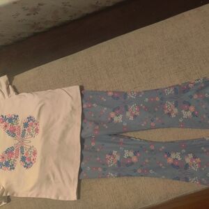 Girls Floral Butterfly Tee and Blue Floral Pants Set